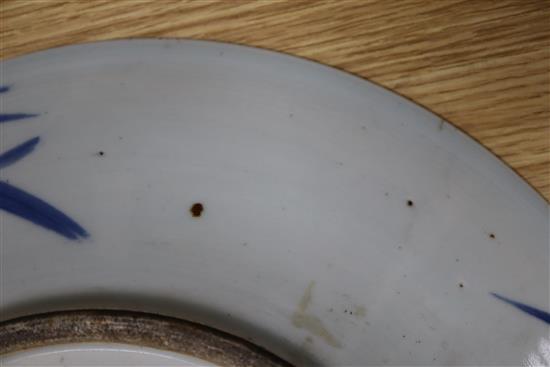 A large Chinese blue and white Antiques dish, 19th century, diameter 38cm